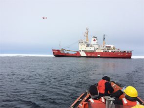 Photo Legend: The Government of Canada tests unmanned aerial vehicle from the flight deck of the CCGS George R. Pearkes.