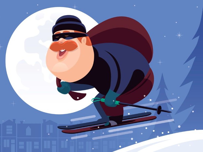 Burglar skiing away with stolen goods