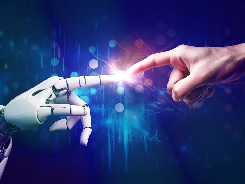 Robot and human hands touching