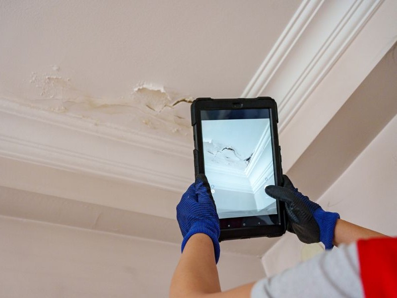Contractor photographing damaged roof