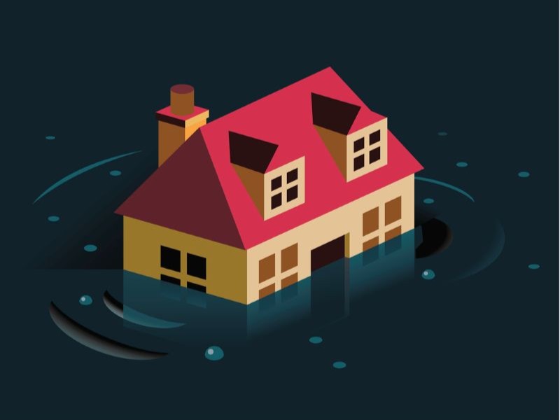 House floating away after a flood