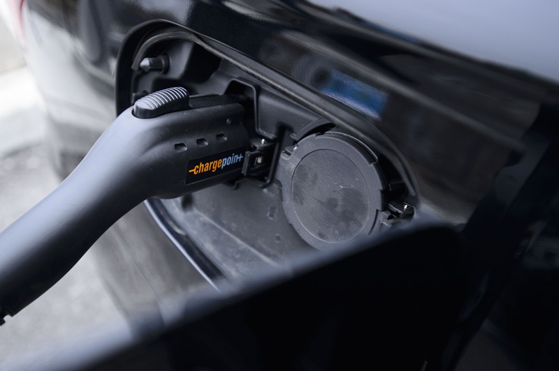 A car at a charging station for electric vehicles on Parliament Hill.