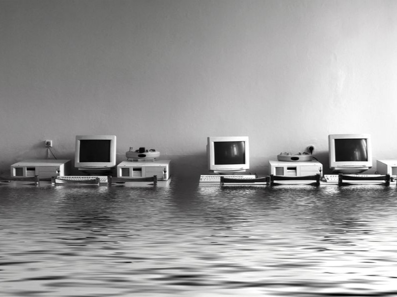 Flooded office because building is no longer up to code